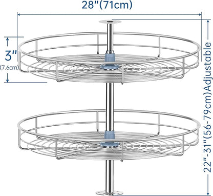 28" Chrome Corner Cabinet Lazy Susan, Full Circle Corner Cabinet Lazy Susan Replacement Shelves Rotating Rack for Corner Base Kitchen