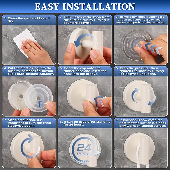 warlve Heavy Duty Reusable Suction Cup Hooks for Shower - No Drill Bathroom/Glass/Mirror/Tiles & Metal Surfaces,and Smooth Non-Porous Surfaces for Towels, Robes, Loofahs (2, Milk White)