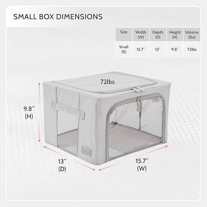 Periea Oxford Cloth Steel Frame Storage Boxes - Under-Bed or in Closet - Pack of 2 Small Organizers (Polka Dot)
