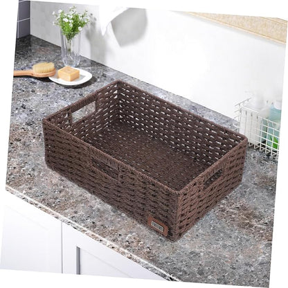 Garneck Woven Decorative Storage Basket for Home Organization Simple and Elegant Design Versatile Sundries Basket for Office Kitchen Bathroom Bedroom Rustic Rattan Style