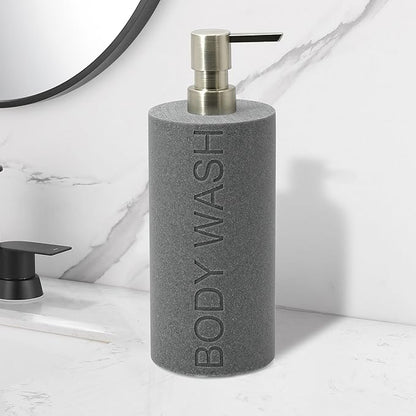 Indecor Home Resin Neutral Gray Sandstone Body Wash Engraved Bottle Refillable Pump Dispenser, Durable Waterproof Resin Construction for Bath, Shower - Gray Sandstone Satin Nickel Pump