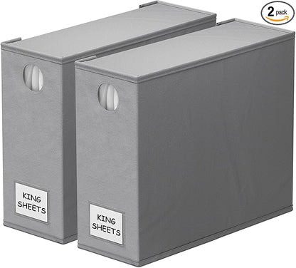 SpaceAid 2 Pack Bed Sheet Organizers and Storage, Foldable Sheet Organizer for Linen Closet, Sheets Set Folder Keeper with Window XL (Queen & King Size) Organizing Bedding Container, Gray