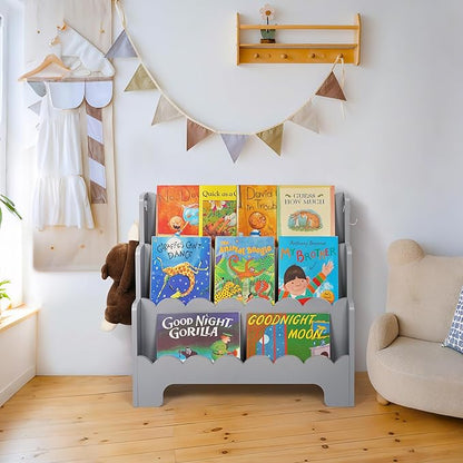 Kids Bookshelf Wooden 3-Tier, Scalloped Book Shelf for Kids Rooms, Front Facing Toddler Montessori Bookshelf, Baby Nursery Book Shelves Kid Classroom Book Shelf Bookcase