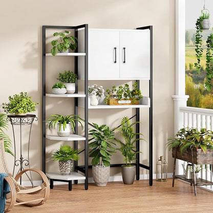 Roxibelt K2 Heavy Duty 7-Tier Over The Toilet Storage Cabinet（With Magnetic Doors & Adjustable Feet）Freestanding Above Toilet Shelf，Space Saver Bathroom Organizer 9.3"D x 31.5"W x 67.2"H，Beige White