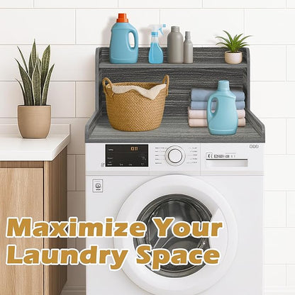 Royxen Washer Dryer Countertop with Shelf,2-Tier Laundry Countertop for Single Washer and Dryer,Soild Wood Core Washer Dryer Topper for Laundry Room Organization (Eucalyptus)