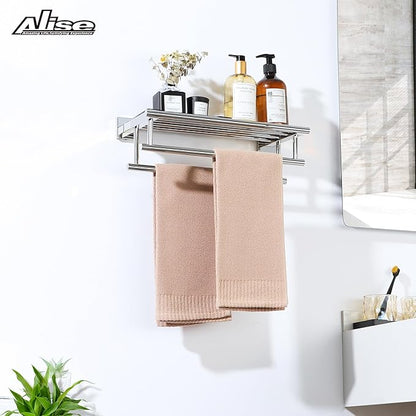 Alise Towel Rack,Towel Hanger Towel Shelf with Double Towel Bars for Bathroom Lavatory,16 Inch SUS 304 Stainless Steel Wall Mount Towel Holder,Polished Chrome