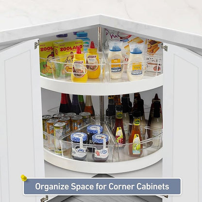 Leeden Lazy Susan Organizer for 32" Diameter Corner Lazy Susan, Plastic Kitchen Cabinet Storage Bins with Handle, 8 Packs, 1/8 Wedge - Food Safe, BPA Free