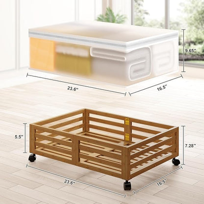 Wisuce Home Under Bed Storage Containers With Wheels - 2 Pcs Bamboo Wood Rolling Underbed Shoe Storage Bins With Dust Bags for Clothes Blankets, Duvet Covers Snacks Toys (Walnut)