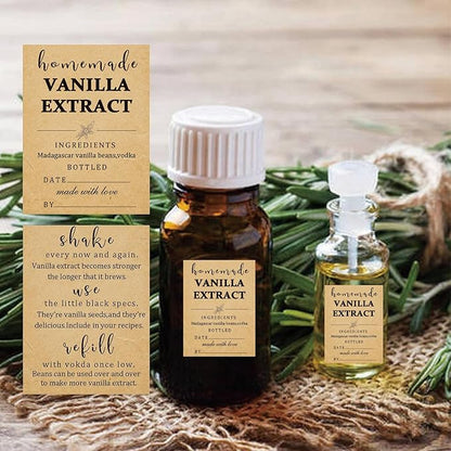 48 Pack Kraft Homemade Vanilla Extract Stickers 1.5×2 inch Square Vanilla Instruction Labels Madagascar Vanilla Beans and Vodka Extract Stickers for Handcrafted Vanilla Bottles,Jar Kitchen Pantry