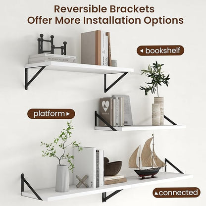 Axeman Deep Floating Shelves - 30 Inch White Floating Shelves Set of 2-12 Inch Deep Wood Wall Shelves for Living Room Bathroom Kitchen