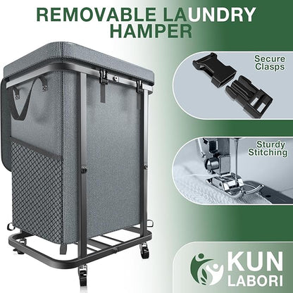 40 Gal(150L) High Grade Large Laundry Basket with Wheels, Rolling Laundry Hamper, Laundry Cart with Metal Frame and Removable Bag Design, Suitable for Laundry Room, Bedroom