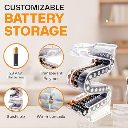 Battery Ladder Organizer Case for AAA Batteries - Stackable or Mounted Vertical Storage Battery Dispenser for Home, Garage, & Workshop (1-Pack, Holds 28 AAA Batteries)