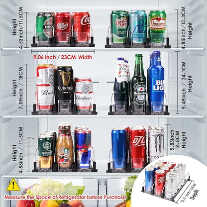 BingoHive Drink Dispenser for Refrigerator, Self-Pushing Soda Can Organizer for Fridge, 3 Rows has been Assembled, Automatic Can Organizer with Spring Loaded for Refrigerator Holds 15 cans, Black