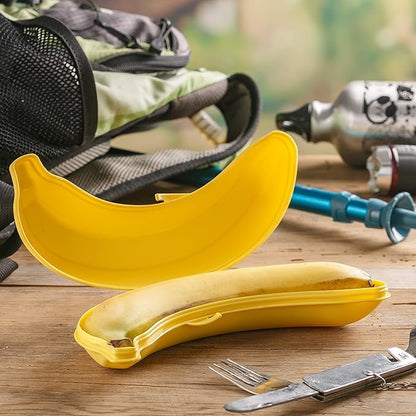 Crystalia Banana Keeper 2 Pack On The Go Outdoor Travel Case - BPA-Free Fruit Protector Portable Banana Holder Cute Carrier Storage Box (Yellow)