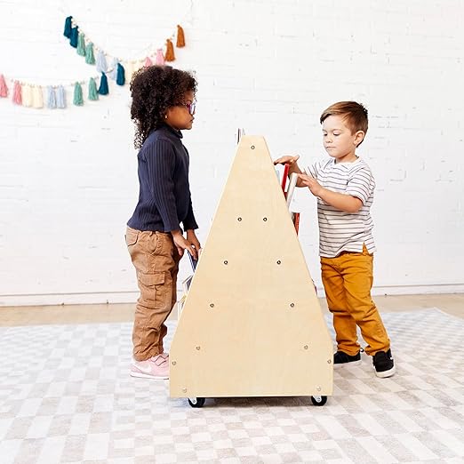 ECR4Kids Double-Sided Mobile Book Display, Classroom Bookshelf, Natural