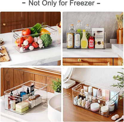 Heyuzb 8 PACK Freezer Organizer Bins Clear Stackable Storage Bins with Side Handles Refrigerator Organizers and Storage Home Organization Must Haves