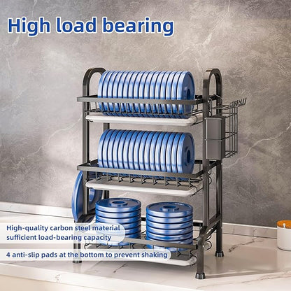 HOISIMDY Dish Drying Rack 3 Tier Large Capacity Kitchen Dish Draining Rack Countertop Cultery Drainer with Drip Tray