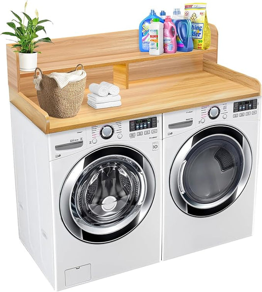 Royxen Laundry Countertop with Storage Universal Fit, Washer and Dryer Countertop with Shelf, Laundry Room Storage, 2-Tier Shelf (Oak)