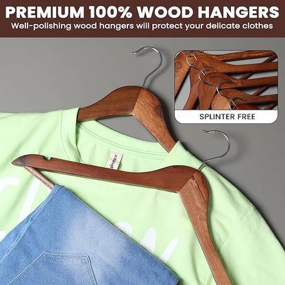 Kings Lifestyle Hub Wooden Hangers Premium Natural Bamboo Wood Hanger Well Polished Ergonomic Design & Sharply Cut Notches with Swivel Hook (Brown, Pack of 20)