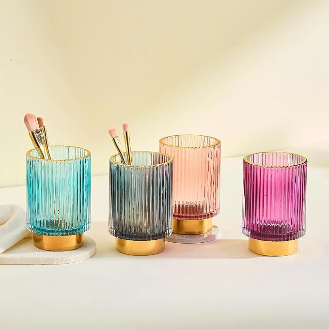 LEICURACE Makeup Brush Holder Organizer,Toothbrush Holders,Desk Pen Pencil Holder,Multifunctional Vintage Glass Brush Cup(A3-23-US)