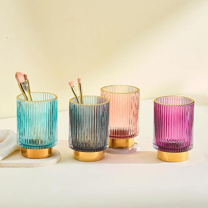 LEICURACE Makeup Brush Holder Organizer,Toothbrush Holders,Desk Pen Pencil Holder,Multifunctional Vintage Glass Brush Cup(A3-23-US)