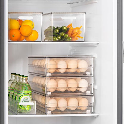 vacane 24 Capacity Egg Holder for Refrigerator Organizer Bins, BPA Free Egg Storage Container with Non-Slip Pads, Space-Saving Egg Tray for Fridge Drawer