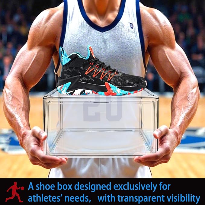 1 Pack Clear Shoe Box, Acrylic Sneaker Display Case Size 12.5, Transparent Storage Box with Magnetic Door, Showcase for Cosmetic, Displays, Action Figures Collectibles, Size 12.5 for Men Women Shoes