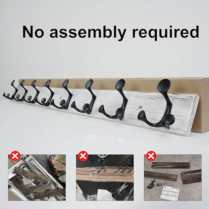 SKOLOO 43-Inch Wood Coat Rack Wall Mount with 8 Triple Hooks - Ideal for Family Entrances, Classrooms, and Pet Supplies Storage - Perfect Coat Hooks for Wall,Distressed White Wash, Pack of 2