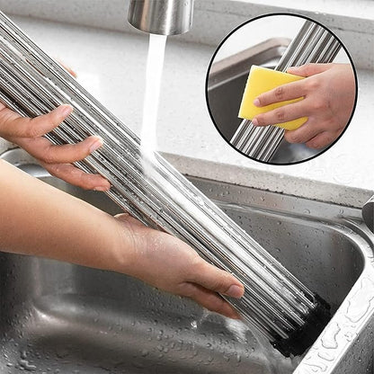 Stainless Steel Roll Up Dish Rack Over The Sink Roll Out Dish Drying Rack for Kitchen Dishes,Cups