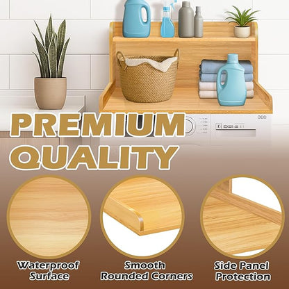Royxen Washer Dryer Countertop with Shelf,2-Tier Laundry Countertop for Single Washer and Dryer,Soild Wood Core Washer Dryer Topper for Laundry Room Organization (Oak)