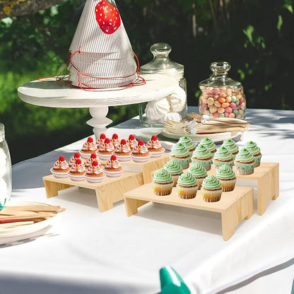 4Pcs Large Display Riser Wood Risers Cupcake Display Stand 2 Tier Racks Rectangular, 2 Set Perfume Decorative Display Dessert Stands for Vendors Event (Large/2Pack Nature)