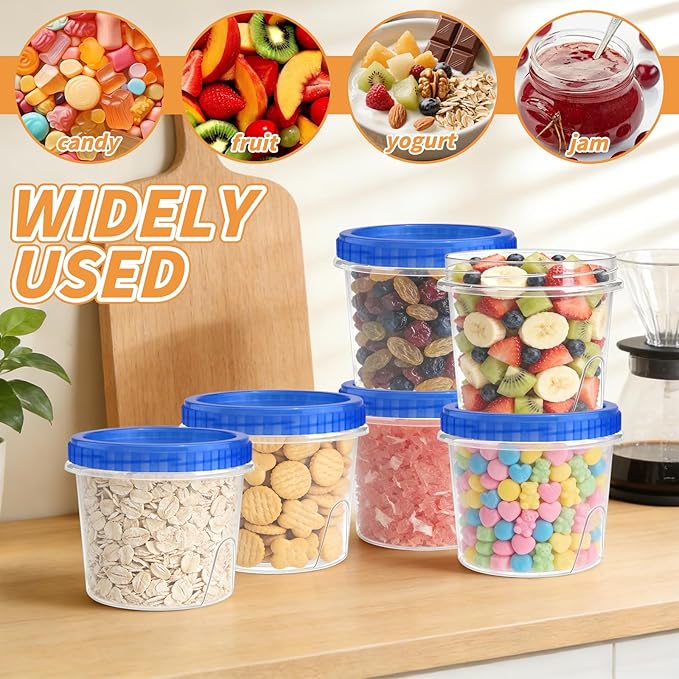 ISUSSER 6 Pack Freezer Containers with Screw On Lids, 24 Oz Stackable Reusable Plastic Storage Container, Airtight Plastic Food Storage Containers with Twist Top Lids for Food Soup Jello Sauce