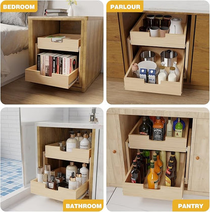 Pull Out Cabinet Organizer, 23''W×21''D×16''H Soft Close Slide Out Wooden Pull out Drawers, Double Tier Slide out Wood Cabinet Organizer, for Base Cabinet Organization in Kitchen, Pantry, Bathroom