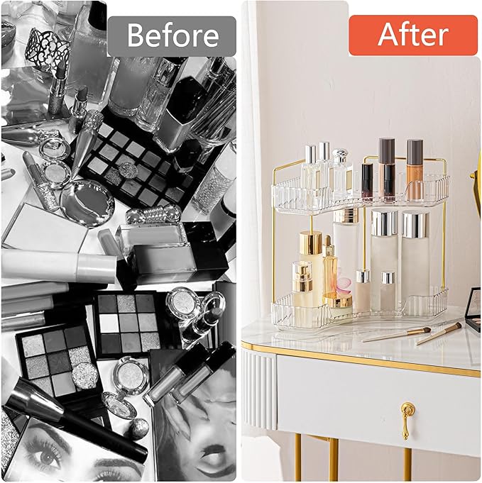 Weidace Corner Bathroom Counter Organizer Bathroom Countertop Shelf Makeup Organizer for Vanity Perfume Tray for Corner Storage (2 Tiers, White)
