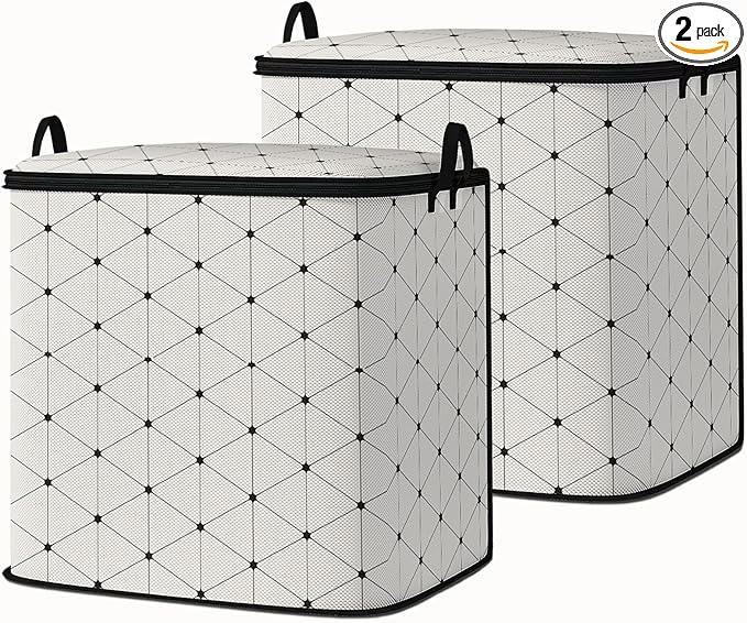 Dawuyu king comforter storage bag,clothes blanket bedding pillow quilt organizer for closet,fabric moving bags with portable handles and zipper 95L(2pack)