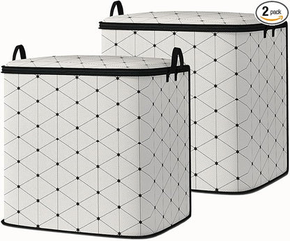 Dawuyu king comforter storage bag,clothes blanket bedding pillow quilt organizer for closet,fabric moving bags with portable handles and zipper 95L(2pack)