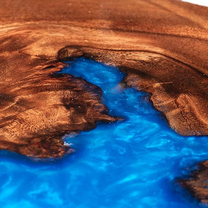 Handmade Reversible 16" Wood and Epoxy Resin Lazy Susan, Turntable for Kitchen Countertop, Rotating Display Stand, Organizer and Storage for Dining Table, Cup Board, Home Decor (Medium Blue)