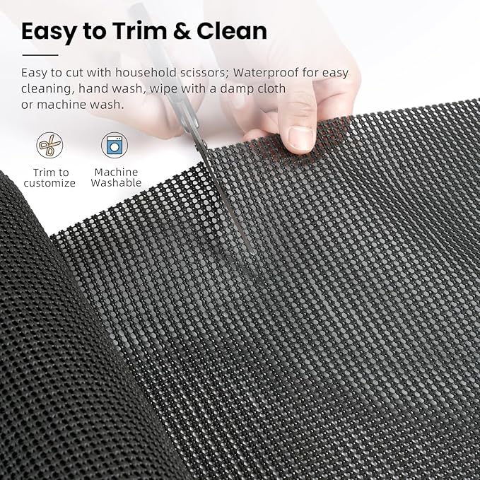 BAGAIL Drawer and Shelf Liner, 12 in X 10 Ft Non-Adhesive Shelf Liners for Kitchen Cabinets, Thick Strong Grip Liners for Desk, Shelves, Bathroom Drawers, Cabinet Protection - Charcoal