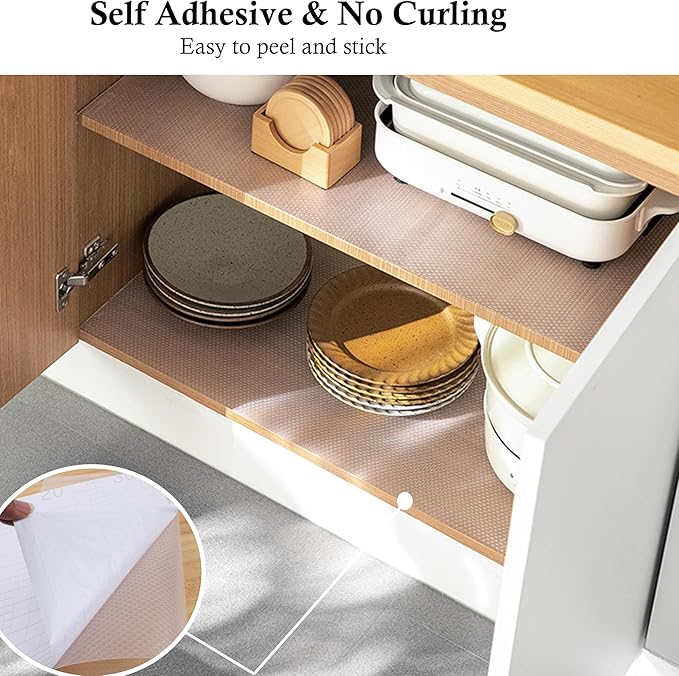 Shelf Liner with Adhesive Cabinet Drawer Liners Peel and Stick 11 in X 20 Ft Non-Slip Waterproof Kitchen Cupboard Drawer Mat for Pantry Shelves Closet Bathroom Refrigerator Liner Removable