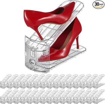 Clear Shoe Slots Organizer with Adjustable Height, Acrylic Closet Stacker Display, Storage Shoe Rack Organizer, Double Layer Holders for Shelf Wardrobe Space Saving(Clear,30 Pack)