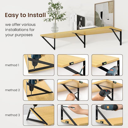 Axeman 30 Inch Floating Shelves | 10 Inch Deep Oak Wall Shelves Set of 2 | 30" W x 10" D Oak Floating Shelves for Living Room Bathroom Kitchen