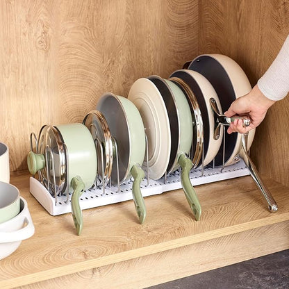 YouCopia StoreMore Expandable Pan and Lid Rack with Steel Wires, 12.5"-22" Wide Adjustable Pan Organizer for Kitchen Cabinet Storage, Premium Edition