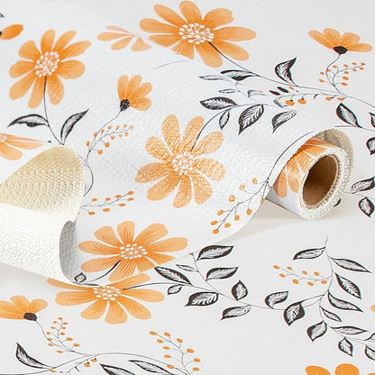 RAY STAR Shelf Liner, Non Adhesive Daisy Floral Printed Cabinet Liner for Pantry Drawer, Strong Grip Non Slip Waterproof, Shelf Liners for Kitchen Cabinets Organization 18 Inch x 8 FT (3 Rolls)