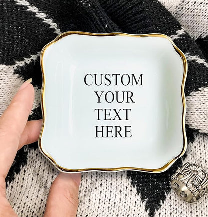 HatafaFurni Custom Text Ring Dish, White Ceramic Jewelry Dish, Design Your Own Text Ring Dish, Personalized Trinket Dish, Bridesmaid Gift, Script Dish Engagement Gift, Your Design Here