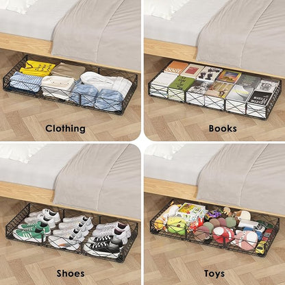 NADAMOO Large Under Bed Storage with Wheels, Low Profile Rolling Under Bed Storage Containers，Foldable Metal Under the Bed Organizer Bins for Bedroom，2 Packs