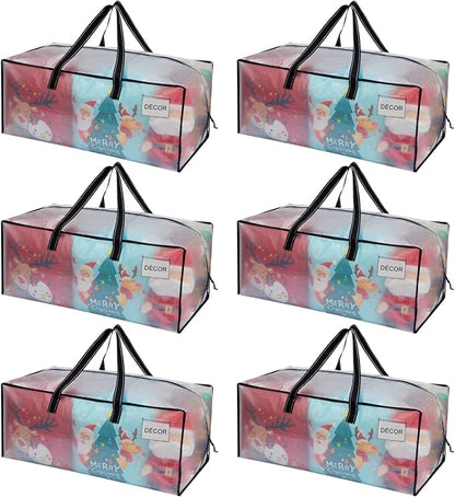 VENO 6 Pack Heavy Duty Moving Bags, Christmas Storage Bins with Lids, Clear Design, Alternative to Moving Boxes, Storage Bags for Clothes, Blankets, Comforters, Pillows, Camping (Clear, 6 Pack)