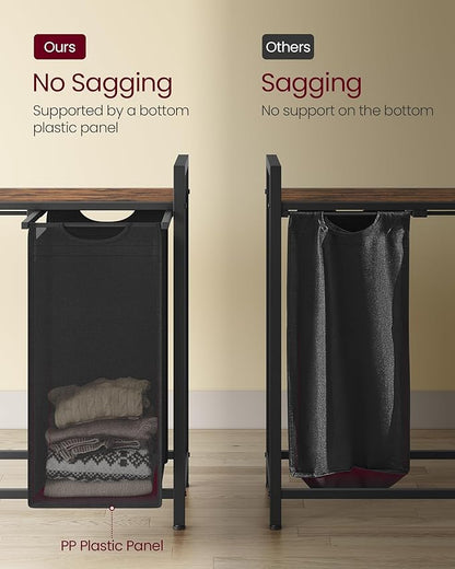 VASAGLE Laundry Hamper, Laundry Basket, Laundry Sorter with 4 Pull-Out and Removable Bags, Shelf, Metal Frame, 4 x 10.6 Gallons (40 L), 45.7 x 13 x 28.4 Inches, Ink Black and Rustic Brown UBLH401B01