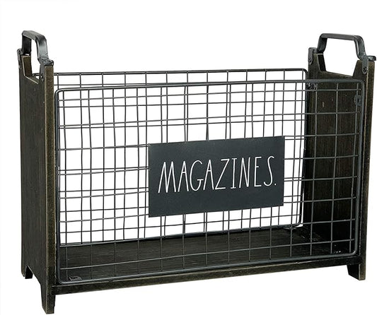 Rae Dunn Magazine Holder - Space Saving Organizer Rack for Books, Files, Folders - Standing Decorative Chic Metal and Wood Storage Container for Home and Office