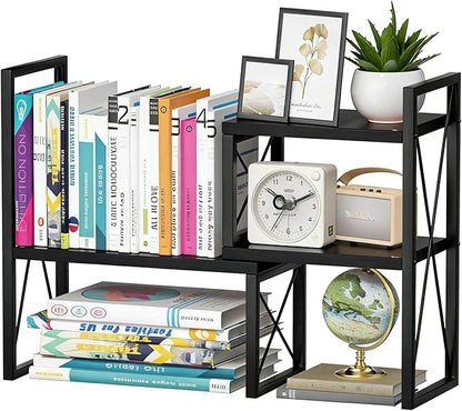 Desktop Shelf Organizer,Small Bookshelf for Office,Wood Desk Top Shelves, Office Organization and Storage (Black)