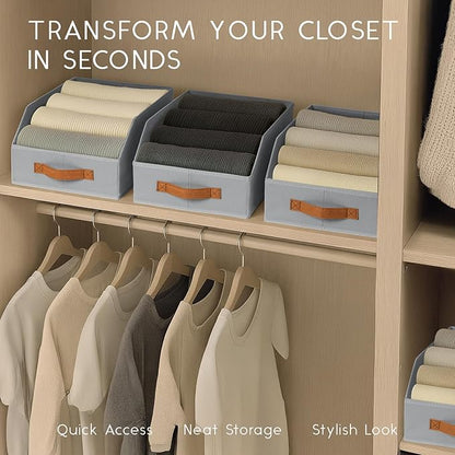 Fabric Storage Bins for Organizing - 6 Pack Large Trapezoid Collapsible Storage Bins with Front Handle, Closet Organizers and Storage for Bedroom, Home Shelves, Small Spaces, Grey
